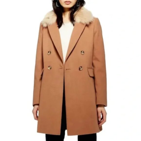 NWT Topshop Naomi Faux Fur Detachable Collar Coat Size 2 - Picture 1 of 9